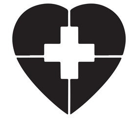 heart and heartbeat silhouette vector