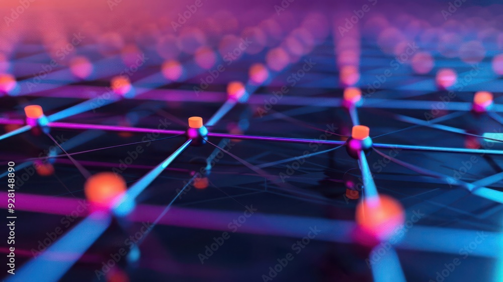 Poster vibrant abstract design featuring interconnected nodes and glowing lines, perfect for technology and
