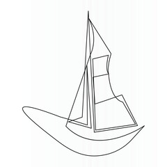 Single line continuous drawing of sailboat or yacht one line drawing outline vector art illustration	