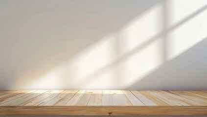 Obraz premium Wooden Tabletop With Sunlight Shining Through Window