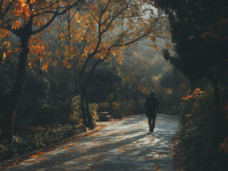 Autumn park, people walking around.