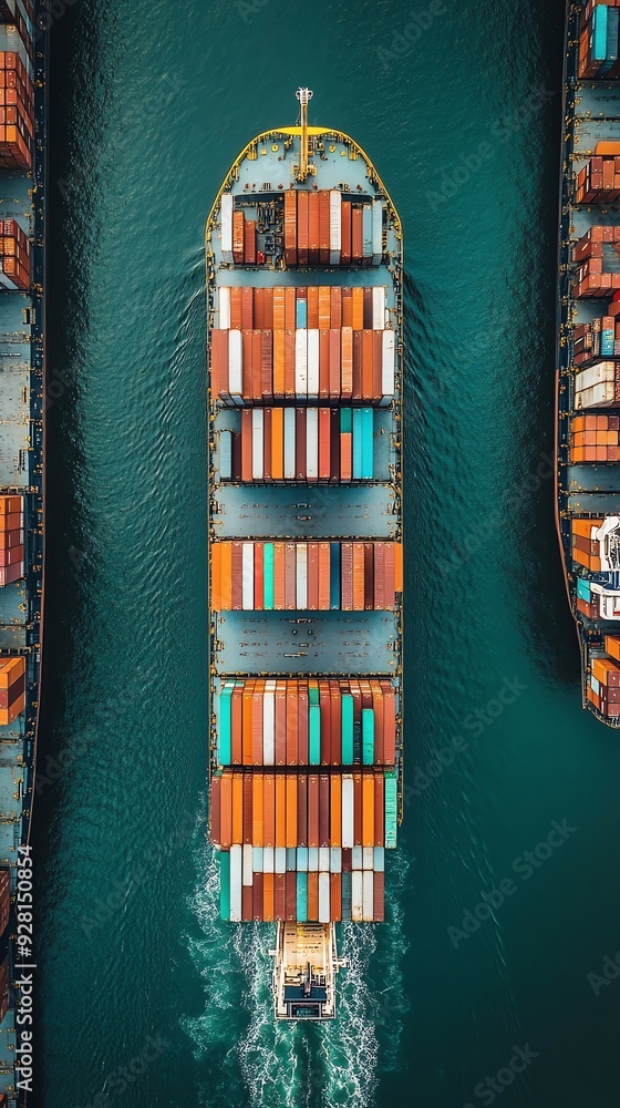 Aufkleber aerial view of a container ship with cargo containers.