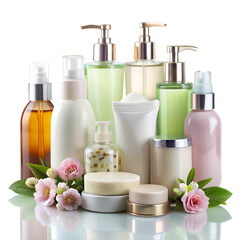 Composition with containers and objects for bath