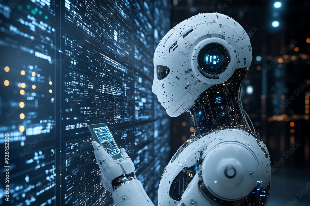 Poster AI Robot Working With Data.