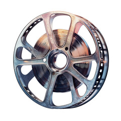Obraz premium Vintage film reel with scratches and wear.