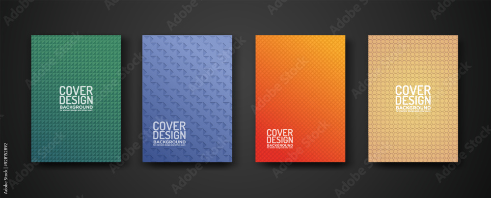 Poster set cover design with modern geometric lines textured pattern and colorful dynamic gradation