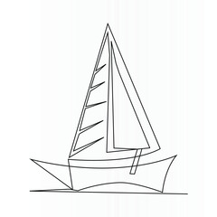 Single line continuous drawing of sailboat or yacht one line drawing outline vector art illustration	