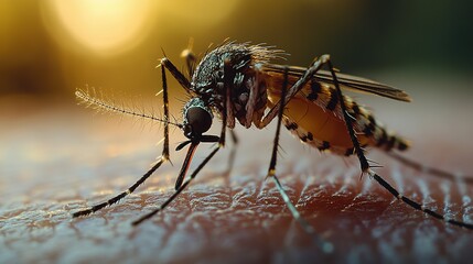 Fototapeta premium Aedes Aegypti Mosquito Feeding on Human Skin