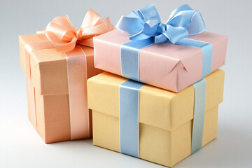 Obraz premium Three boxes of gifts stacked on top of each other