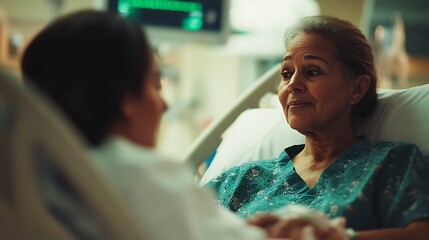 Patient receiving supportive care from a nurse during recovery in a hospital, illustrating the healing environment