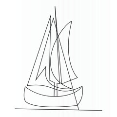 Single line continuous drawing of sailboat or yacht one line drawing outline vector art illustration	