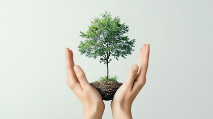 A pair of hands cradling a small tree, symbolizing growth, care, and the importance of nature in our lives.