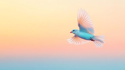 Fototapeta premium A serene blue bird glides gracefully against a soft pastel sky, embodying freedom and tranquility in nature's beauty.