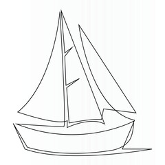 Single line continuous drawing of sailboat or yacht one line drawing outline vector art illustration	