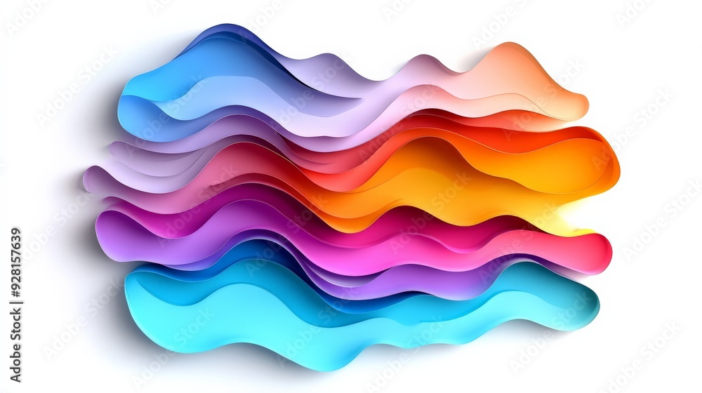 Aufkleber vibrant colorful abstract waves layered on white background, creating a dynamic and visually strikin