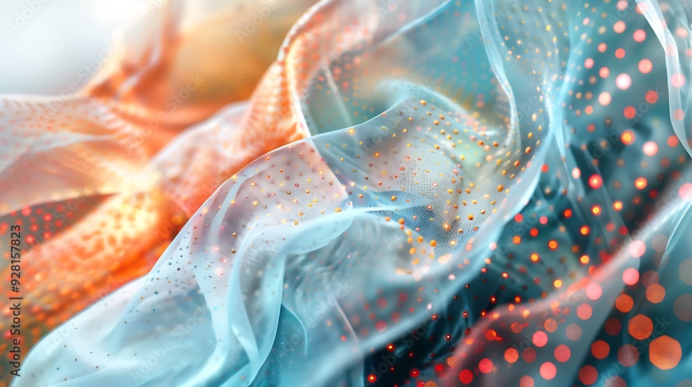 Poster abstract of a blue and orange fabric with golden sparkles, creating a visually appealing and texture