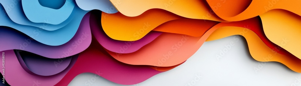 Poster vibrant abstract paper cut art with layered colorful shapes, creating a dynamic and modern design, p