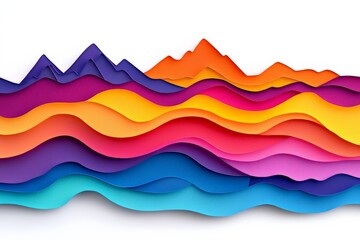 Vibrant abstract paper art with layered, multicolored waves and mountains creating a stunning, colorful visual composition.