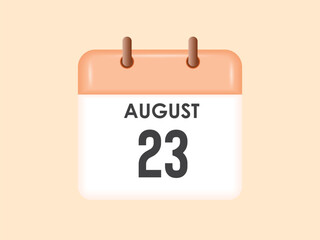 August 23 - calendar and Time planner. Daily Calendar Icon reminder. Vector Illustration.