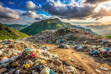 A mountain of trash and debris litters a desolate landscape, highlighting the devastating environmental impact of illegal dumping and reckless waste disposal practices.