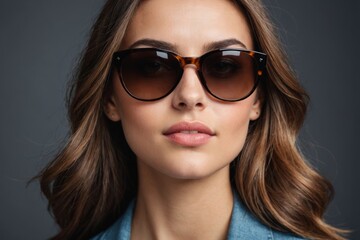 Fototapeta premium beautiful and fashion girl in sunglasses, close-up portrait, studio shot