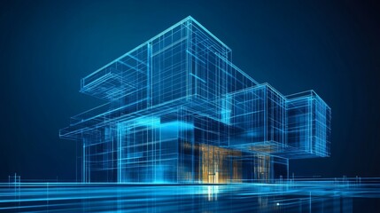 Futuristic Wireframe Building Architecture Design.