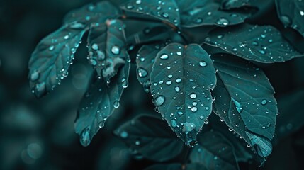 Obraz premium Close-up of raindrops on a leaf