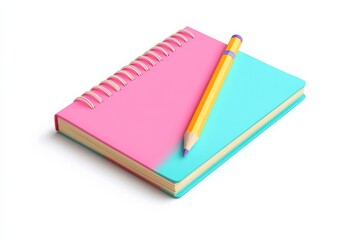 Colorful notebooks and pencil isolated on white background, perfect for school, office, and creative writing concepts.