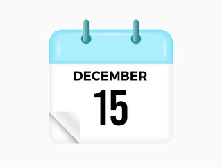 December 15 - calendar and Time planner. Daily Calendar Icon reminder. Vector Illustration.