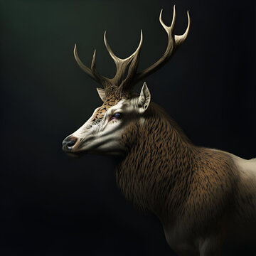 	
white wild stag profile side on white background photo realistic 3d