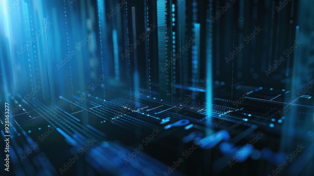 Poster abstract digital background with blue lights and data streams