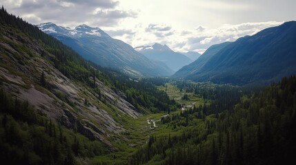 Fototapeta premium Majestic Mountain Valley with Lush Greenery and River