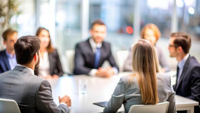 Business Meeting Soft Blur - Gentle blur effect over a business meeting space with a few silhouettes.
