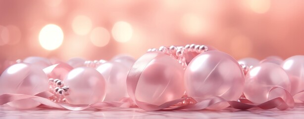 Delicate pink bead necklace arranged elegantly, perfect for showcasing fashion accessories or jewelry concepts.