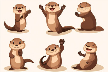 otter cartoon character in different poses.