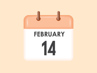 February 14 - calendar and Time planner. Daily Calendar Icon reminder. Vector Illustration.