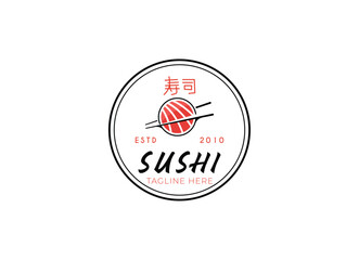 Japanese traditional food sushi restaurant logo design vector illustration.