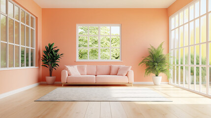 Fototapeta premium empty living room with soft pastel peach walls