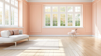 Fototapeta premium empty living room with soft pastel peach walls