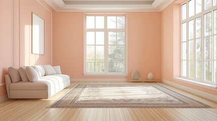 Obraz premium empty living room with soft pastel peach walls