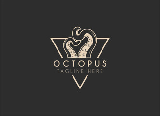 kraken octopus trident hipster vintage logo vector icon illustration © AlvinStd.