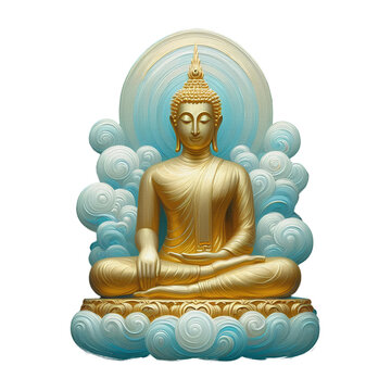recommend clip art: Gold Buddha statue watercolor oil painting clipart transparent background png