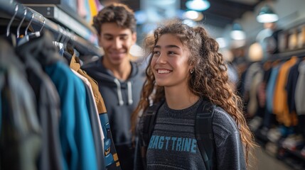 Obraz premium a girl and a boy enjoying shopping for clothes