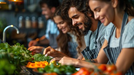 Friends enjoying a cooking class together