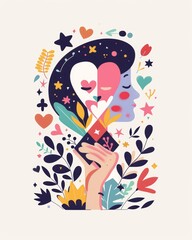 Child of Hope: Cancer Awareness Stylized Graphic Design with Vibrant Colors and Symbols of Resilience