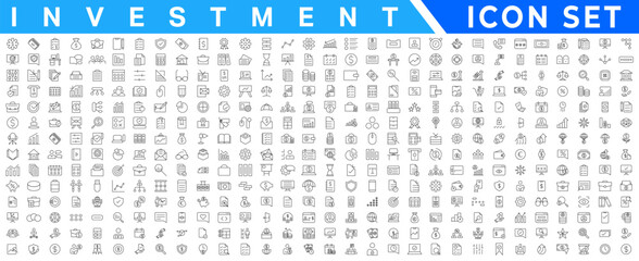 Investment icons in line design. Accounting, analytics, finance, business, money, financial, audit, tax, budget, capital isolated on white background vector. Accounting editable stroke icons.