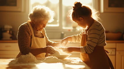 Grandmother and Granddaughter Baking Together in a Sunlit Kitchen 2