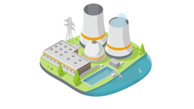 nuclear electric power plant green energy friendly concept isometric isolated cartoon