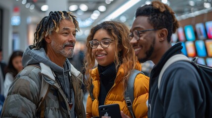 Fototapeta premium Happy family shopping in a modern electronics store