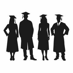 Group of students dancing or jumping with joy after completing degree, graduation celebration set, graduates wearing caps and gowns